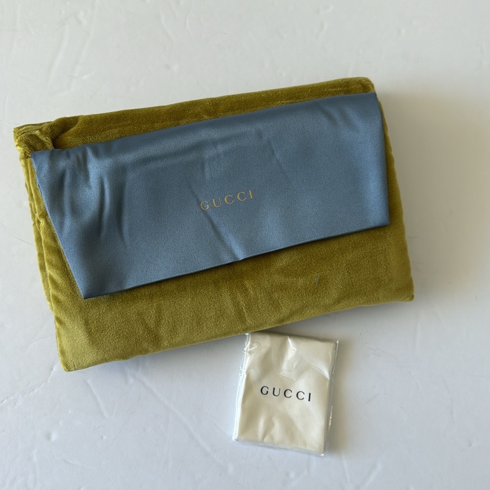 Authentic Gucci Pouch Sunglasses Yellow Folded Case 5" x 8.5" & Cleaning Cloth